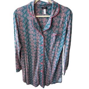 Cosabella Pajama Nightgown Teal Pink Snake Print Loungewear Sleepwear Medium‎